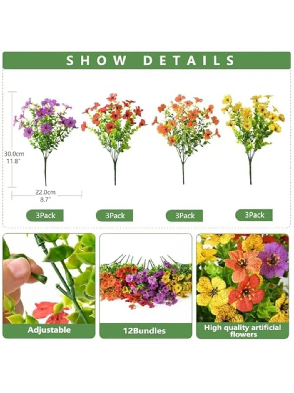Artificial Daisy Flowers 12 Bundle UV Resistant Faux Outdoor Garden Porch Decor